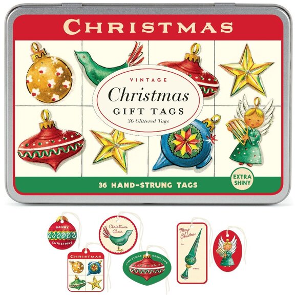 Cavallini & Co. Christmas Ornaments Vintage Style Glittered Gift Tag Set​​ - Picture 1 of 5